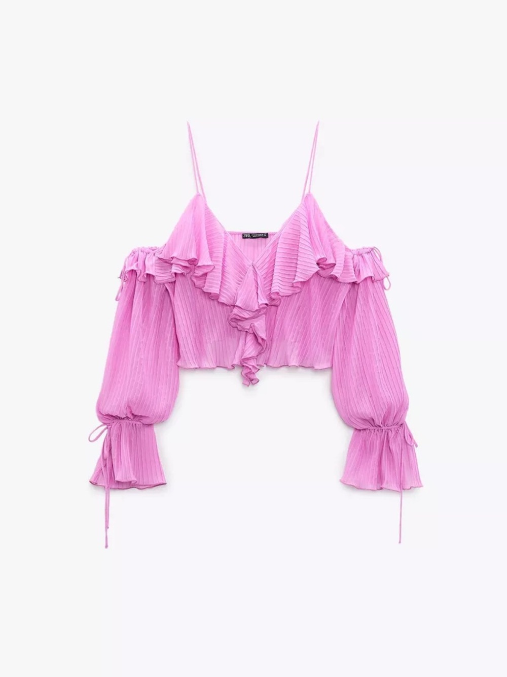 Zara Ruffled Cold-Shoulder Crop Top - Pink